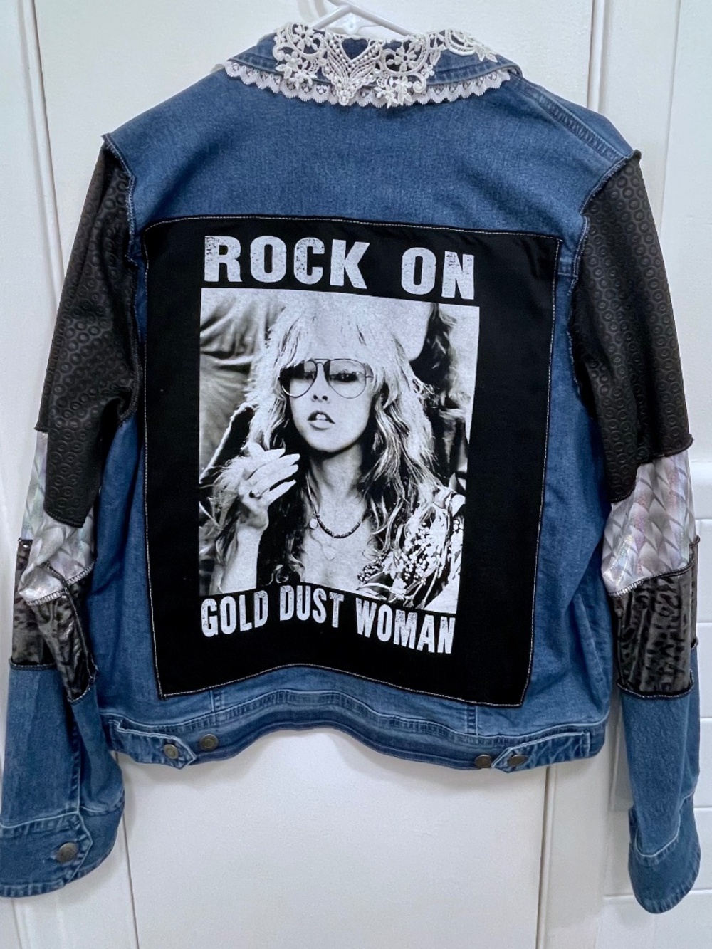 NWT Customized Stevie Nicks-Gold Dust Woman Jean Jacket-Get Lucky-Medium